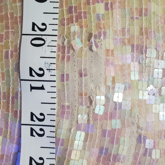 100% SILK SQUARE SEQUIN IRIDESCENT BLOUSE Button Down with Shirt Collar Medium - Picture 13 of 13